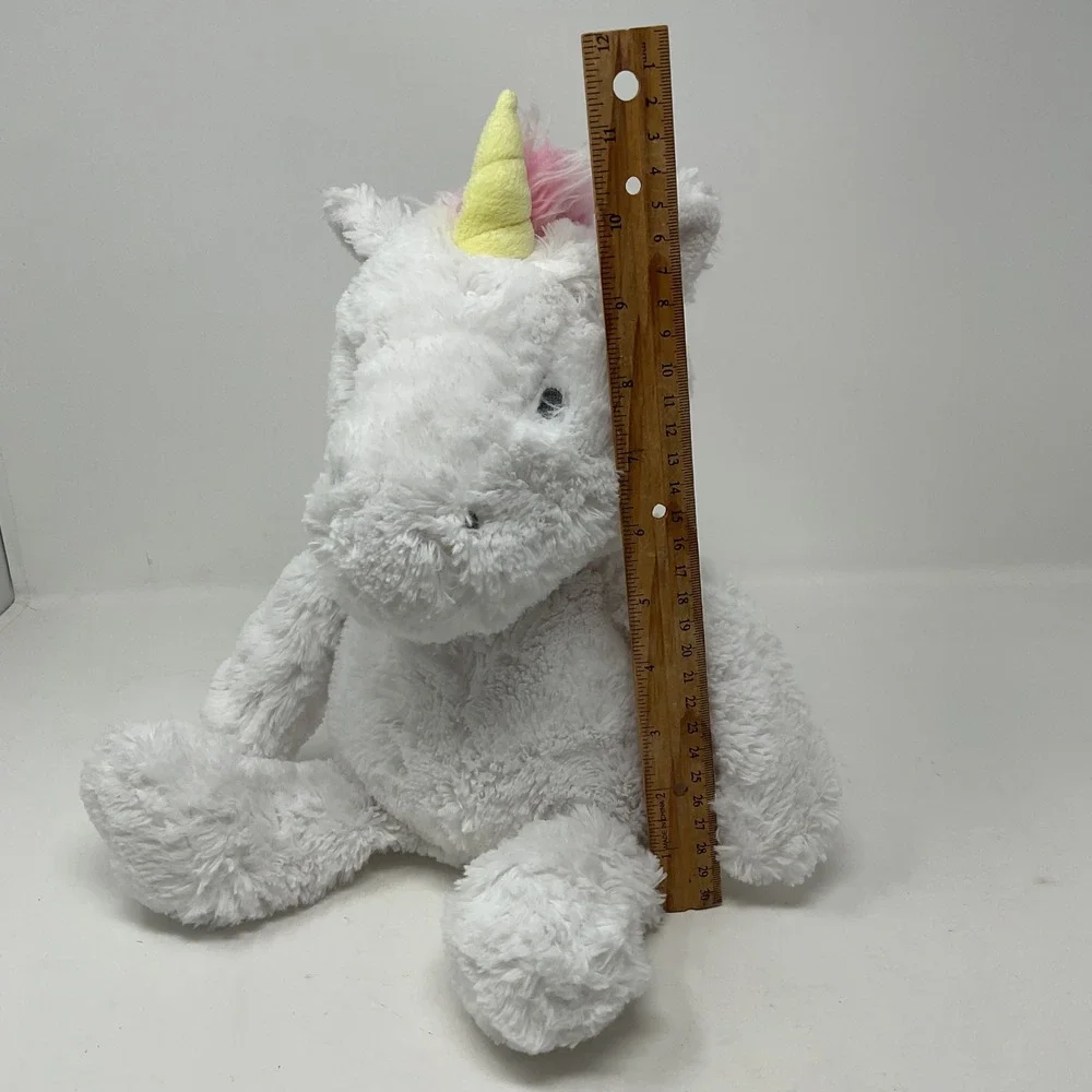 Cloud Island White Plush Unicorn Pink Mane Yellow Horn Shaggy Stuffed Animal